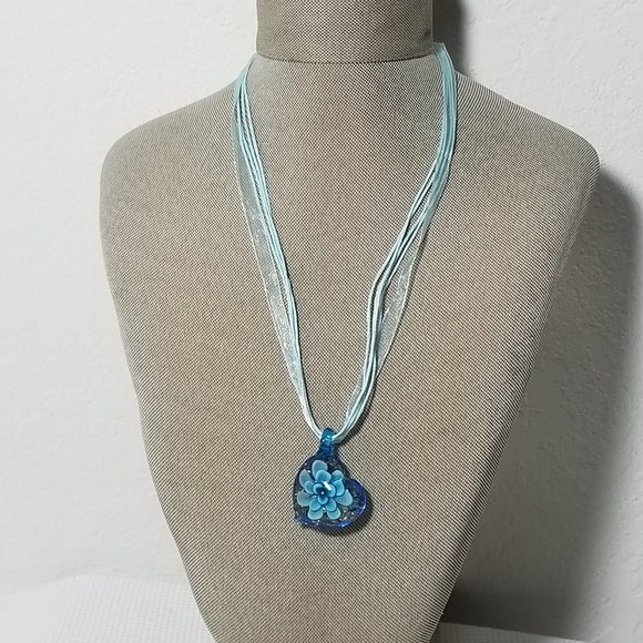 Blue Heart Glass Pendant Necklace - Picture 4 of 6
